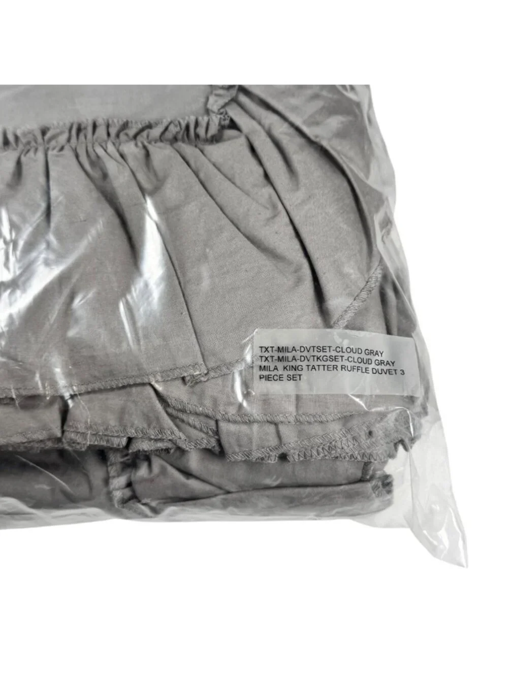 NWT Ruffle Duvet Cover Set King 3 PCs 100% Washed Cotton Gray Solid Bedding